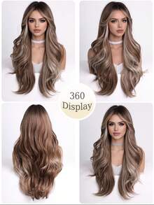 Tóc giả dài 28 inch, kiểu ombre từ chân tóc tối màu đến hồng pastel, chất liệu tổng hợp chịu nhiệt, kiểu tóc giả tự nhiên phù hợp cho nữ dự tiệc và mặc hàng ngày. - Màu nâu highlight - Xem 4