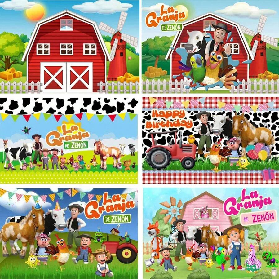 Green Grass Farm Theme La Granja De Zenon Backdro Party Background Custom Decorate Kids 1st Birthday Baby Shower Photo Backdrop - L款 - 查看 1