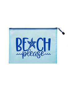 这款防水时尚沙滩包印有“Beach Please”字样和海星图案。A4尺寸时尚防水PVC沙滩包，大容量透明化妆包，配有尼龙拉链，轻便易携，适合春夏收纳。 - 彩色 - 查看 14