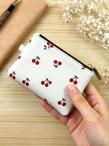 1pc Cherry Pattern Women's Coin Purse Wallet, Red Money Bag, Coin Pouch, Card Holder, Women's Wallet Storage Bag - Red and White - View 10