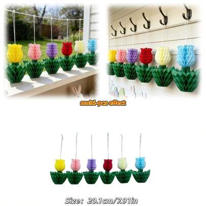 1pc Luxury Tulip Honeycomb Ball - 6 Colors - Easter Honeycomb Ball - Honeycomb Ball Decor - Multipurpose Hanging Decor - Suitable For Home/Party/Garden/Gathering/Patio/Porch/Living Room/Event Decoration - Suitable For Anniversary/Spring