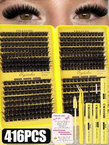 CMAYOME 384/416/448 Clusters Of D-Roll High-Capacity False Eyelashes, 10-16mm Long-Lasting Soft And Reusable Single Cluster False Eyelashes, Including Set Glue, Tweezers, Brushes, Suitable For Beginners, Different Densities Can Be Matched With Different Eye Makeup, Travel, Daily Commuting, Anime Makeup, Festivals, Music Festivals, Gifts For Mother's Day - Multicolor - View 13