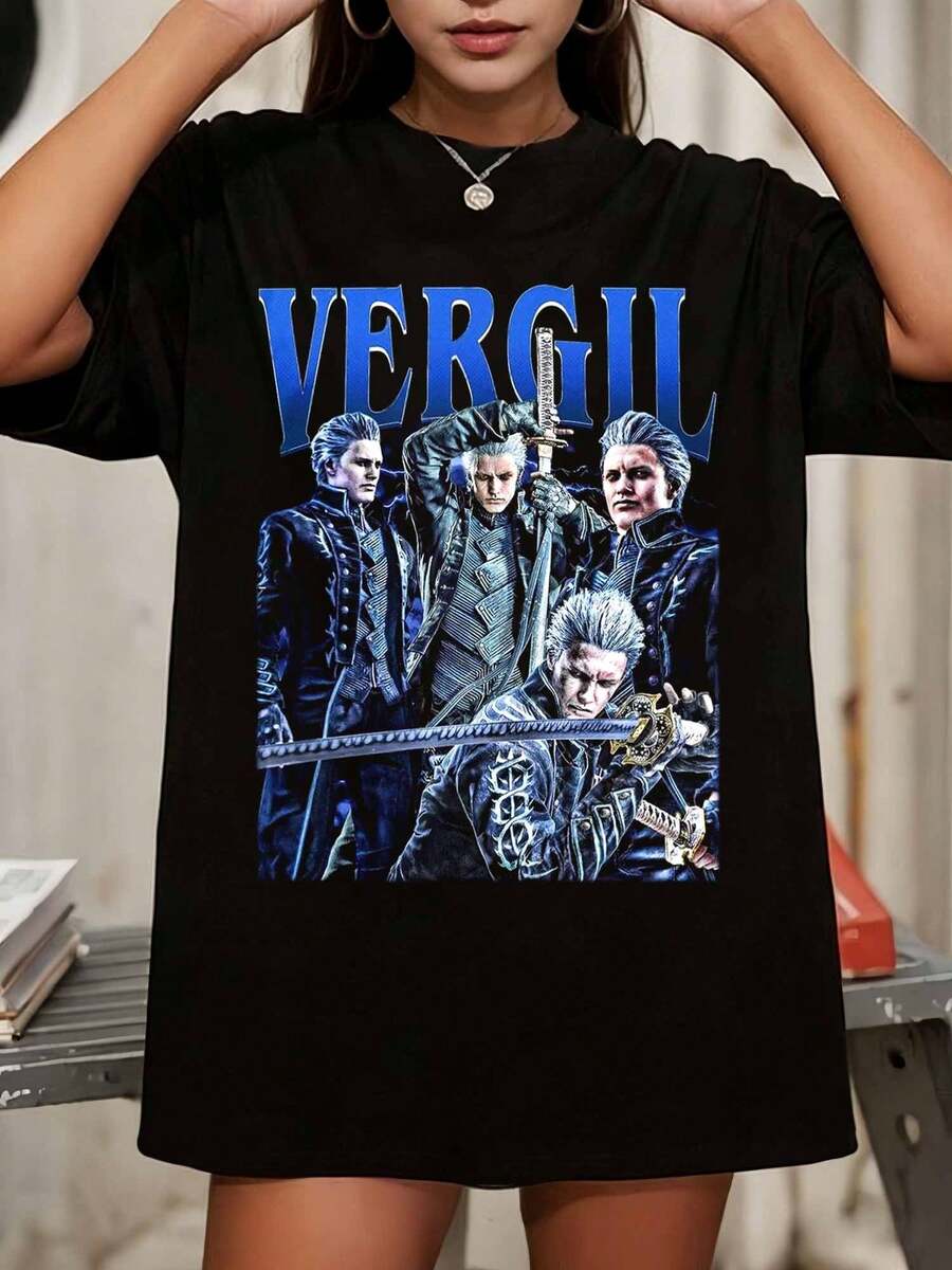 Vergil DevilS May Cry Vintage 90s Bootleg T-Shirt Retro Game Graphic Tee - Black - View 1