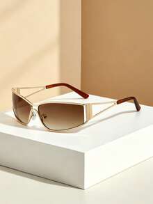 1pc Y2K Hollow Retro Fashion Glasses, Personalized Street Style Fashion Glasses For Women - Brown - View 6