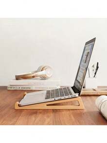 Portable Wooden Laptop Stand With Triangular Base And Cooling Pad, Suitable For Tablets/E-Readers, Mobile Office Workstation For Office, Travel, Desk Or Lap Use - Compatible With Smartphones, Compact Design - Multicolor - View 4