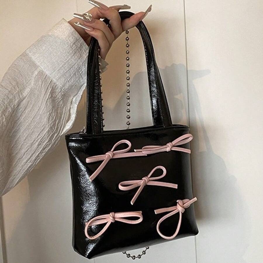 Bolso de mano con lazo para niña, nueva moda 2024, bolso bandolera versátil con cadena, elegante bolso de mano tipo cubo,  Kamel Reina, bolso tote grande y duradero de cuero genuino mexicano para mujer.