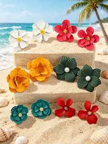 Betykuku 6pairs/Set Flower Decor Stud Earrings Valentines,Mom,Mother,Mother's Day,Gift - Multicolor - View 2