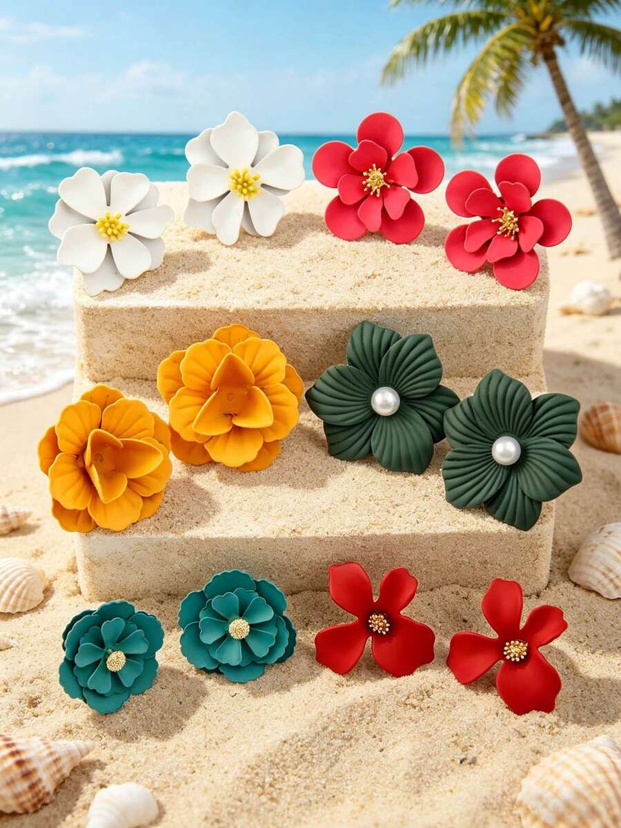 Betykuku 6pairs/Set Flower Decor Stud Earrings Valentines,Mom,Mother,Mother's Day,Gift