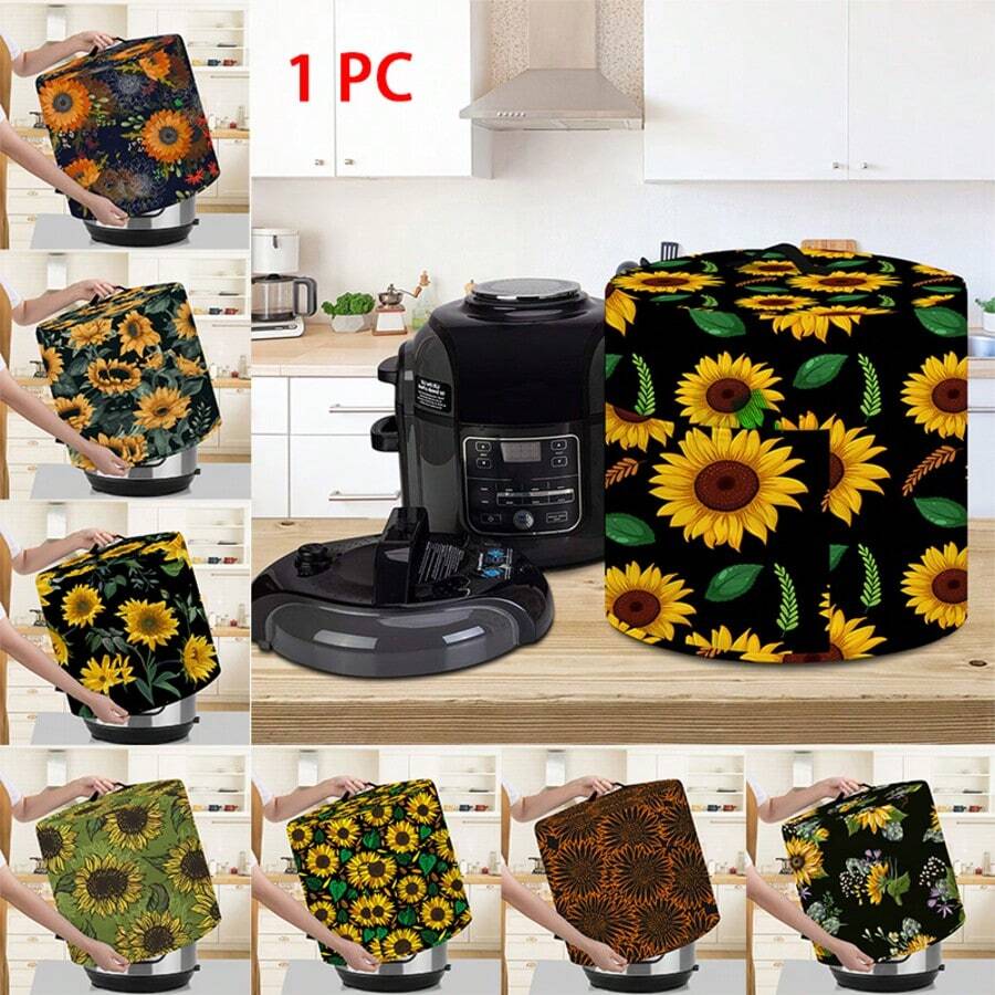1pc Sunflower Pattern Rice Cooker Dust Cover, Modern Style Polyester Flower Print Available In Multiple Sizes, Kitchen Home Decor Appliance Cover Cloth, Dustproof, Washable Dust Cover ,Decorative Appliance Dust Cover With Top Handle & Storage Pockets - Full Coverage - View 1