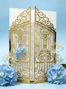 10pcs 5.1" X 7.1" Gold Metallic Laser Cut Folding Invitation Cards, Suitable For Wedding, Party, Christmas - Multicolor - View 5