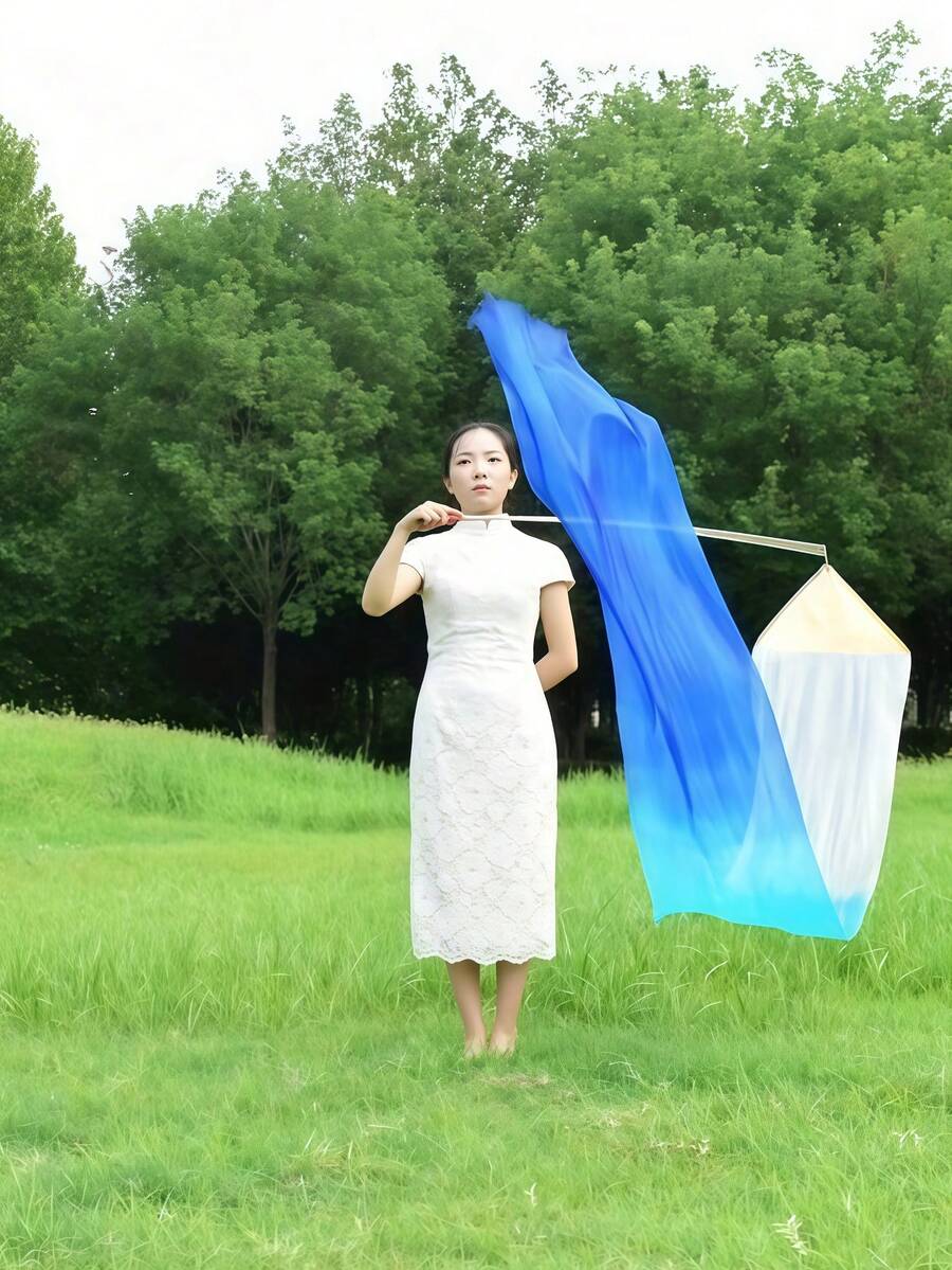 1 Set Ombre Chiffon Dance Scarf, Soft & Lightweight Silk Veil, Suitable For Sports Meetings, Opening Ceremonies, Dance Performances, Belly Dance Stage Shows, And Cheerleading Props - Multicolor - View 1