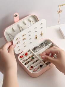 1pc High Quality PU Travel Jewelry Box, Large Capacity Jewelry Storage Box, Cosmetic Storage Box, Pink Travel Accessory, Jewelry Storage Container, Travel Essential, Suitable For Storing Earrings, Necklaces, Rings, Holiday Gift, Gift For Her, Valentine's Day Gift - Multicolor - View 3