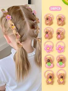 10pcs Colorful Cute Capybara Hair Scrunchies, Suitable For Casual Daily Wear - Multicolor - View 2