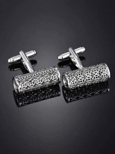 1 Pair Fashionable Hollow Cylindrical Cufflinks For Men