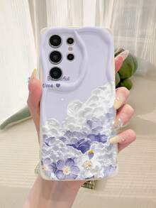 1 chiếc ốp lưng điện thoại chống rơi toàn thân bằng chất liệu TPU màu trắng kem, họa tiết mây tím theo phong cách tranh sơn dầu, tương thích với iPhone, Honor. - Màu be - Xem 5