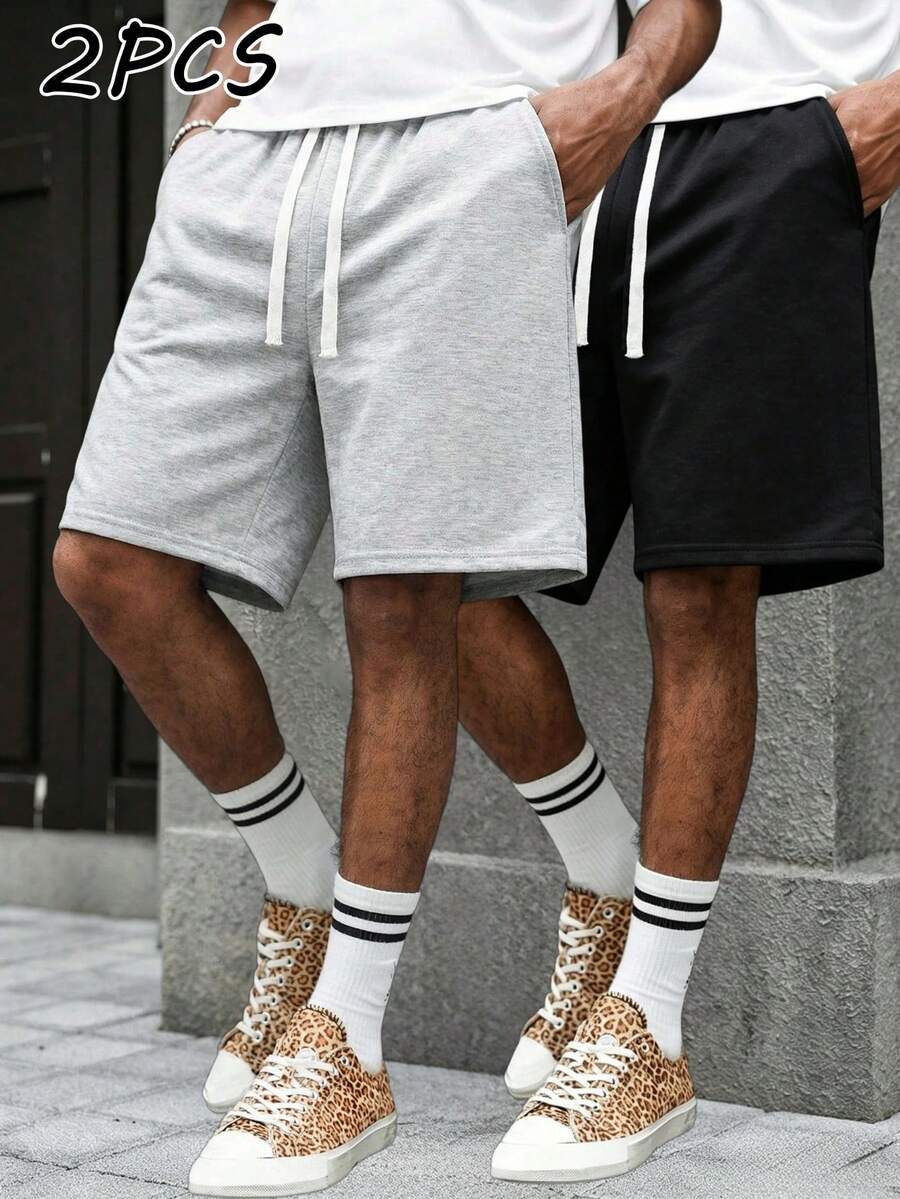 Bộ 2 quần short nam dáng rộng, cạp chun, thích hợp làm quà tặng Ngày của Cha, thiết kế unisex. - Nhiều màu - Xem 1