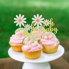 12pcs Paper Daisy Cupcake Toppers, White Daisy Cupcake Picks Suitable For Boho Chic Daisy Theme Gender Reveal Spring Birthday Cake Decorations - View 2