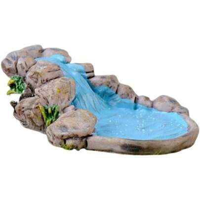 Estatua decorativa de jardín de hadas en miniatura con estanque azul para decoración de casa de muñecas con tema de montaña, escultura y adornos de jardín artesanales, compacta y exquisita - por favor, compruebe el tamaño antes de la compra.