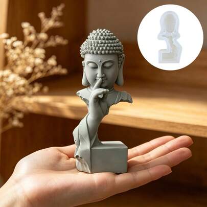 New Buddha Mute Modeling Candle Cup Resin Silica Gel Mold Buddha Mute Modeling Storage Box Pen Container Concrete Cement Silica Gel Mold Buddha Mute Modeling Candle Cup Plaster Silica Gel Mold Arts And Crafts Mold Home Decoration Gifts