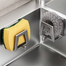 1pc Stainless Steel Sponge Holder Rack, Multifunctional Pot Lid Organizer, Scouring Pad Hook For Kitchen - Multicolor - View 7