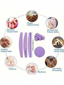 10/5PCS/1PC Purple/Pink Multi-Specification Sponge Nail File Set, Soft And Durable Sponge Nail Polisher, Easy To Grip, Used For Filing And Polishing Nails - Multicolor - View 8
