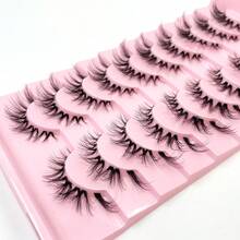 10对浓密蓬松的3D立体假睫毛，凌乱交叉仿貂毛睫毛，纤长浓密睫毛延长 - 黑色 - 查看 6