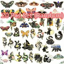 20Pcs / 10Pcs Set Random Cute  Black Pins Set Vintage Butterfly Cat Snake Bug Lapel Pins Christmas Gift Horror Cool Crow Brooches Pins Assorted Badges Aesthetic Pins Anime Pins For Backpack Hats Clothes Gothic Brooch Punk Style(Color/Pattern Random - Hoạt hình - Xem 10