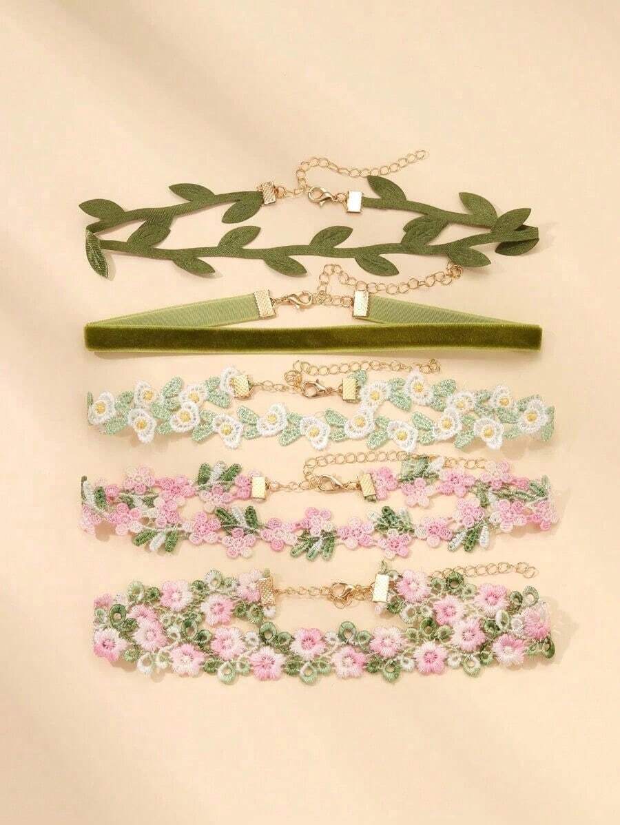 5pcs Fashionable Lace Heart-Shaped Decorative Necklace - Multicolor 2 - View 1