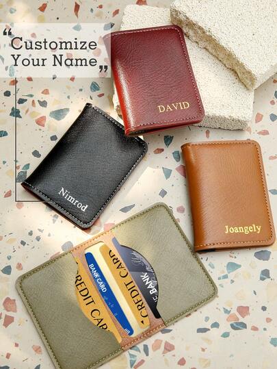 Takeoak 1 chiếc ví đựng thẻ da tối giản cá nhân hóa, ví đựng thẻ kiểu retro có khắc tên, ví da vintage có kẹp tiền bằng da tùy chỉnh, ví đựng thẻ tên cho nam và nữ, 4 khe đựng thẻ, màu sắc tương phản.