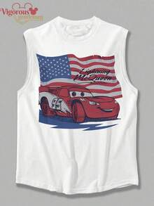 Disney Cars Lightning McQueen USA Flag Summer Tank Top - White - View 2