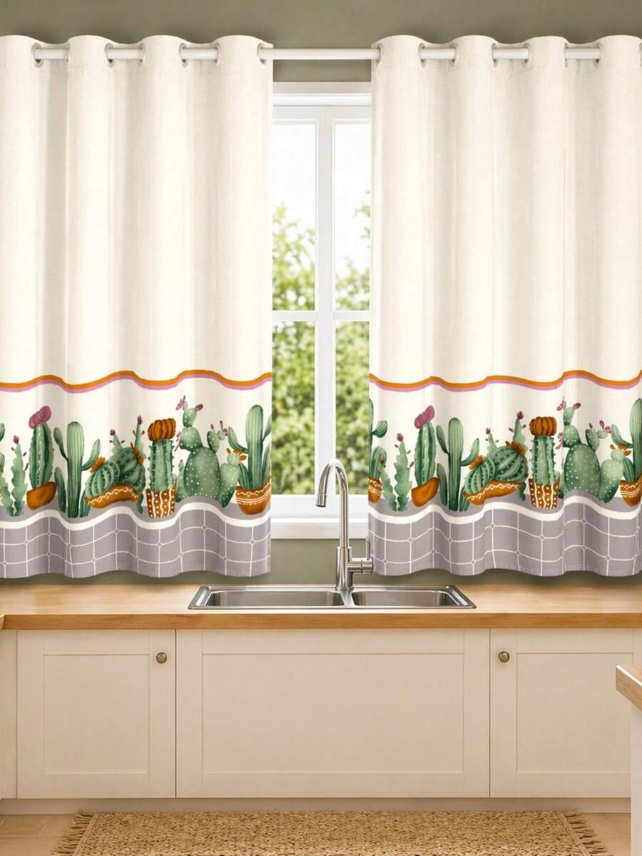 Kitchen And Window Curtain 2.00 X 1.50 Printed - Cactus - Ver 1