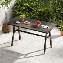 GOFLAME GOFALME Outdoor Patio Dining Table For 6, 150cm Rustproof Rectangle Table With Umbrella Hole, 160kg Capacity Garden, Deck, Backyard Table - Brown - View 1