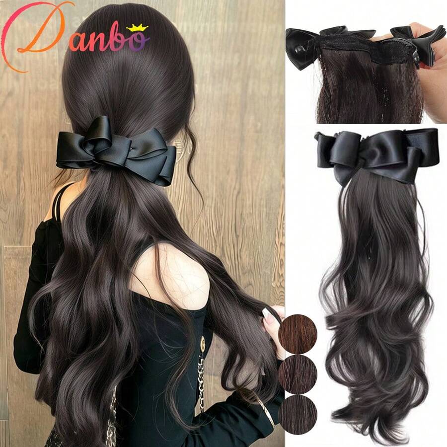 Extensión de cabello con cola de caballo rizada larga con clip de mariposa para mujer, cabello ondulado suave y en capas, realzador de volumen del cabello, accesorio de cola de caballo de cabello sintético liso - Multicolor - Ver 1