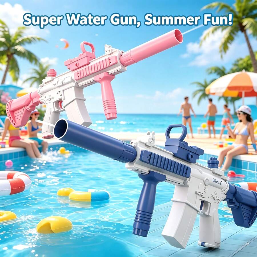 Electric Water Gun For Kids,Automatic Squirt Guns For Boy & Girl Adults Water Blaster,Spray Distance Up To 32ft ,Waterblaster,Pink& Blue,62cm Plastic Toy. - M416-blue - View 1