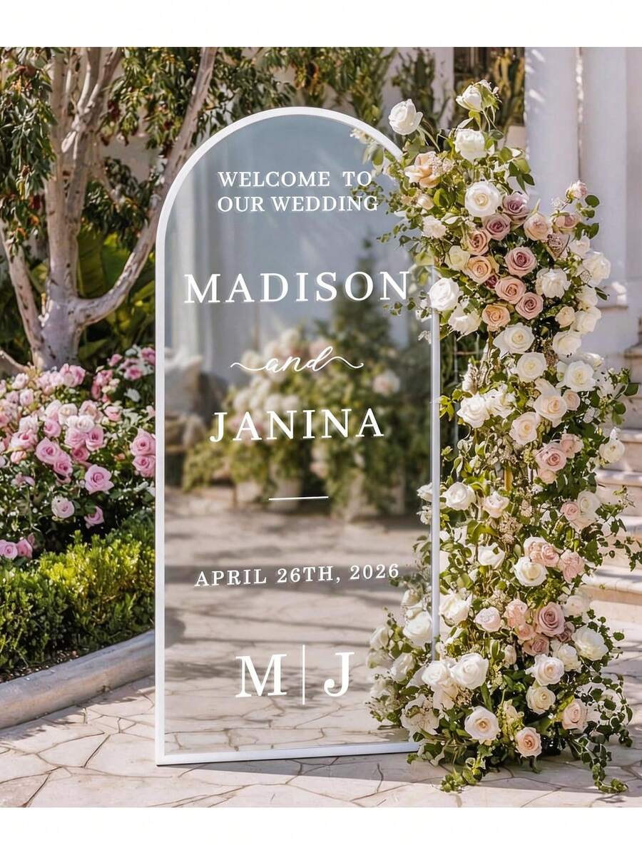 Customized Mirror Sticker Wedding Seating Chart Sticker - Wedding Decor DIY Wedding Sticker - Mirror Seating Chart Sticker Welcome To The Wedding Mirror Sticker - Customized Mirror Letter Sticker - Just Married - Wedding Marriage Decor / Modern Wedding Welcome Sign / Personalized Newlyweds Name And Date - Multicolor - View 1