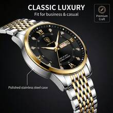 CTPOR POEDAGAR 1pc Men's Fashion Luminous Date Calendar Waterproof Stainless Steel Band Quartz Watch, Suitable For Daily Wear, Birthday, Holiday, Business Gift - Multicolor - View 2
