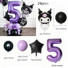 三丽鸥酷洛米生日气球套装，加厚铝箔和乳胶双层材质，暗黑甜美酷炫奢华风格，堆叠数字星形设计，紫色和黑色高端配色，女孩生日派对完美装饰 - 查看 16