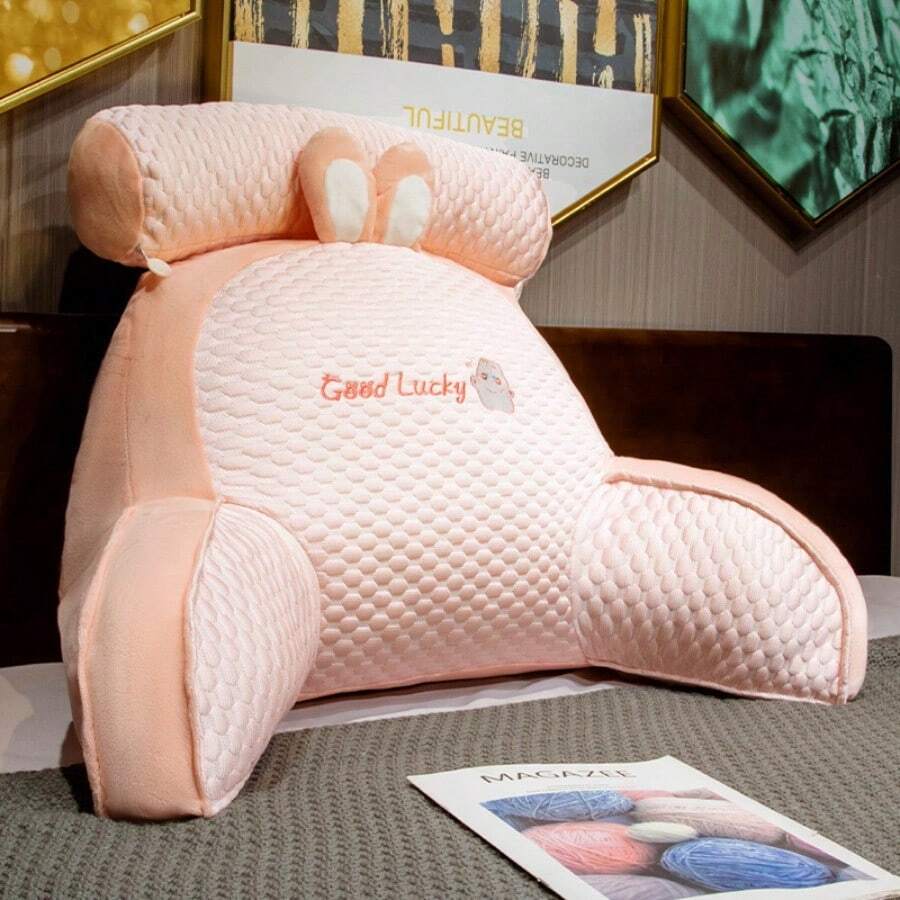 Single Lumbar Support Cushion For Reading In Bed, Designed For Backrest And Arm Support - Pink( Rabbit)-l - View 1