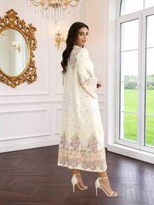 2026 New Style Ramadan Traditional Elegant Embroidered Arabic Dress, Long Sleeve Sweet Fashion JALABIA - White - View 8