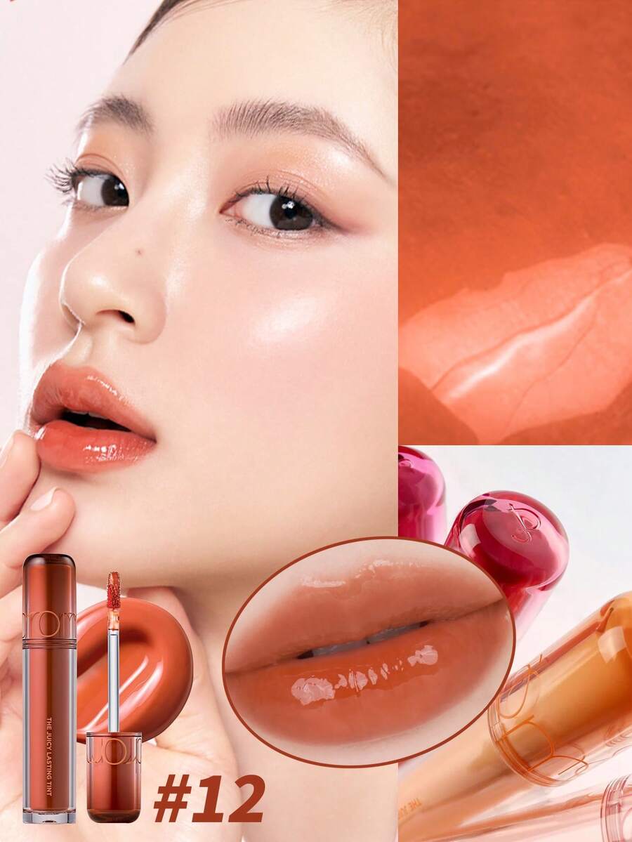 Rom&Nd 1入 3.5g Juicy Lip Tint 12號 深蘋果棕,復古灰棕調遮蓋唇紋,高附著長效持色唇釉,適合職場會議與晚宴派對,低飽和絲絨光澤唇妝 - 這款唇釉12蘋果暗紅棕 - 查看 1