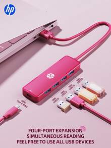 HP DHC-CT100D 四合一 Type-C 扩展坞，支持 4K HDMI 投影、PD 快充、USB 2.0 集线器适配器和转换器，兼容苹果及所有 Type-C 笔记本电脑，玫瑰红 - 查看 3