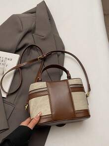 Fashionable New Elegant Solid Color PU Material Portable Square Bag, Mini PU Bag, Waterproof Fabric Burgundy Bag, Letter Pattern Decor Design Box Bag, Suitable For Travel, Shopping, Party, Commuting - Multicolor - View 5