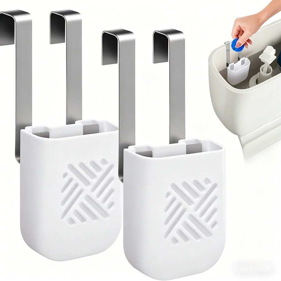 Giá treo bồn cầu bằng thép không gỉ, 1/2 cái, hộp đựng viên tẩy rửa bồn cầu chống thấm nước, giá để viên tẩy rửa bồn cầu. - trắng - Xem 1