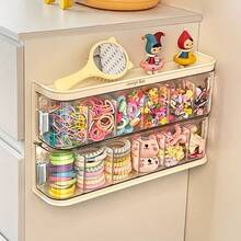 This Wall-Mounted Hair Accessory Organizer Features Multiple Compartments – A Large-Capacity Plastic Storage Box For Hair Clips, Ties, And Jewelry. Its Transparent Design Ensures Easy Visibility And Saves Space In The Bathroom Or Bedroom. - Beige - View 2