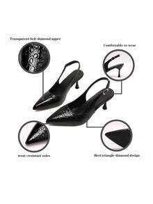 Giày sandal nữ cao gót 7cm, mũi kín, màu đen, mũi nhọn, gót thấp, quai thun, kiểu dáng cổ tích. - màu đen - Xem 4