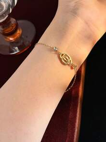 1 chiếc vòng tay thép không gỉ rỗng đính đá Zirconia hình chữ C kép, trang sức cao cấp không phai màu, đa năng dành cho nữ. - Vòng tay CC - Xem 4