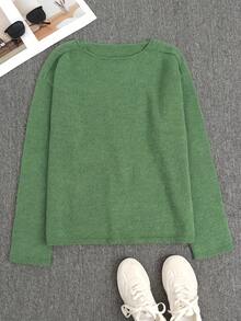 Áo len nữ tay dài dáng rộng, cổ tròn, kiểu dáng dễ thương, phong cách retro, thích hợp mặc hàng ngày, đi nghỉ hè, đi học, ở nhà, đi làm, dự lễ hội nhạc đồng quê, tiệc trà chiều. - màu xanh lá - Xem 3