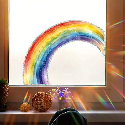 1/3/5pcs Double-Sided Printing Rainbow Prismatic Window Cling, Reusable Sun Catcher Rainbow Maker Static Film, Anti-Collision Bird Strike Prevention, Aesthetic Holographic Window Sticker For Living Room.