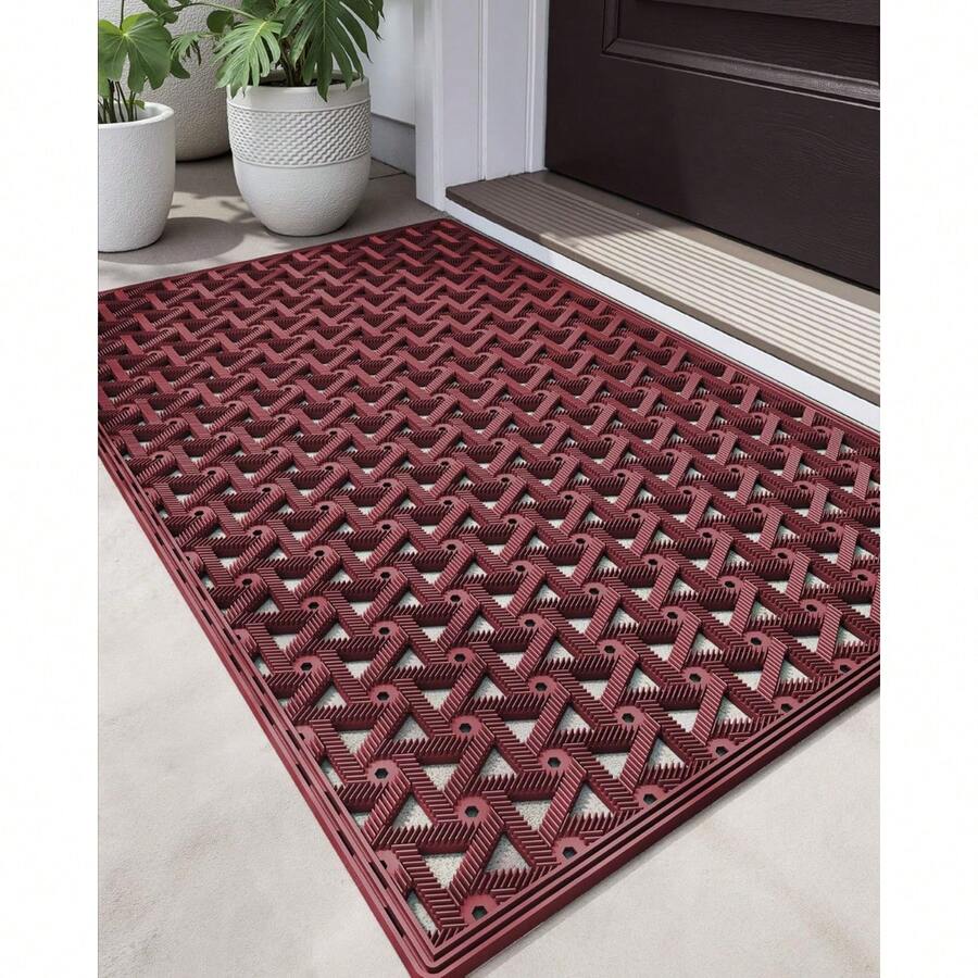 Front Door Mat Outside Entrance Rubber Welcome Floor Mats, Doormat Heavy Duty Non Slip, Dirt Trapper Waterproof Exterior Entry Mats For Patio Entryway Drainage,Home Decor - 紅色 - 查看 1