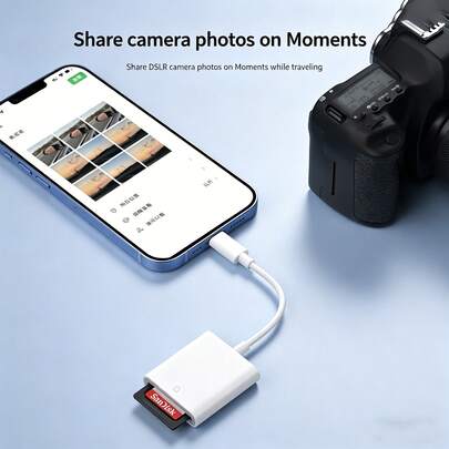 1pc Lightning To SD Card Reader Adapter, Plug And Play Storage Card Viewer, Compatible With IPhone 17/16/15/14/13/12/11 Series//, No App Needed For Quick Photo Import